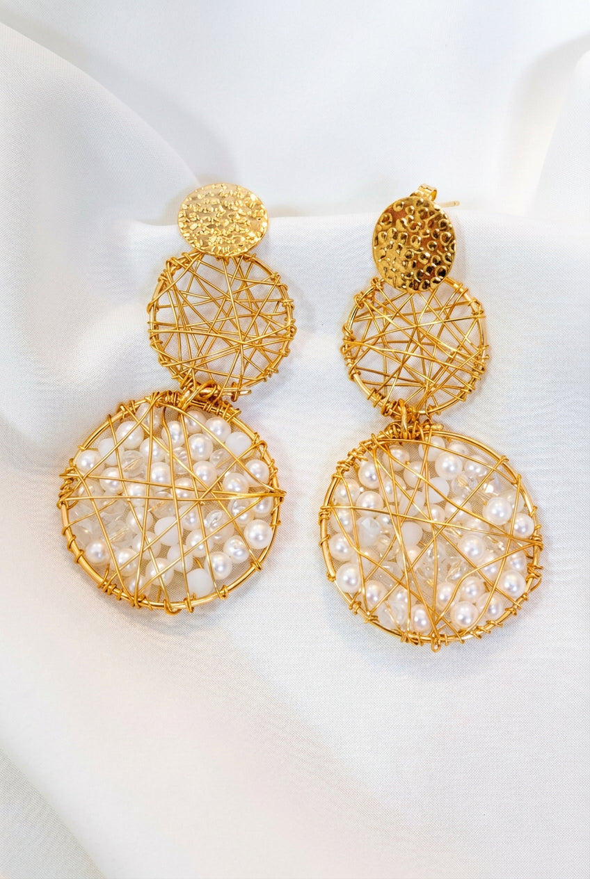 Aretes Largos Tejidos en Alambrismo