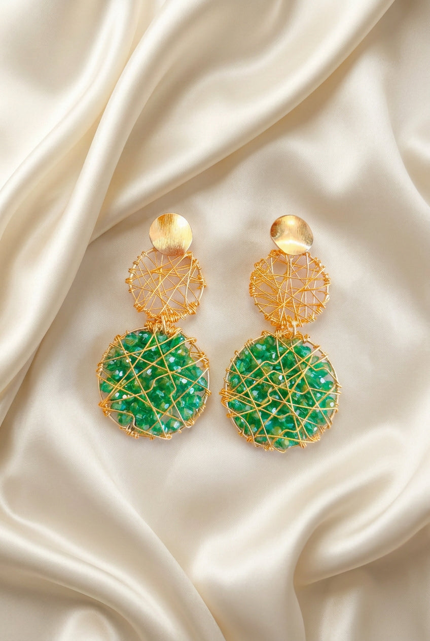 Aretes Largos Tejidos en Alambrismo