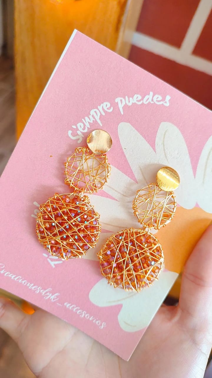 Aretes Largos Tejidos en Alambrismo