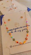 Choker flores multicolor murano cadena acero dorado