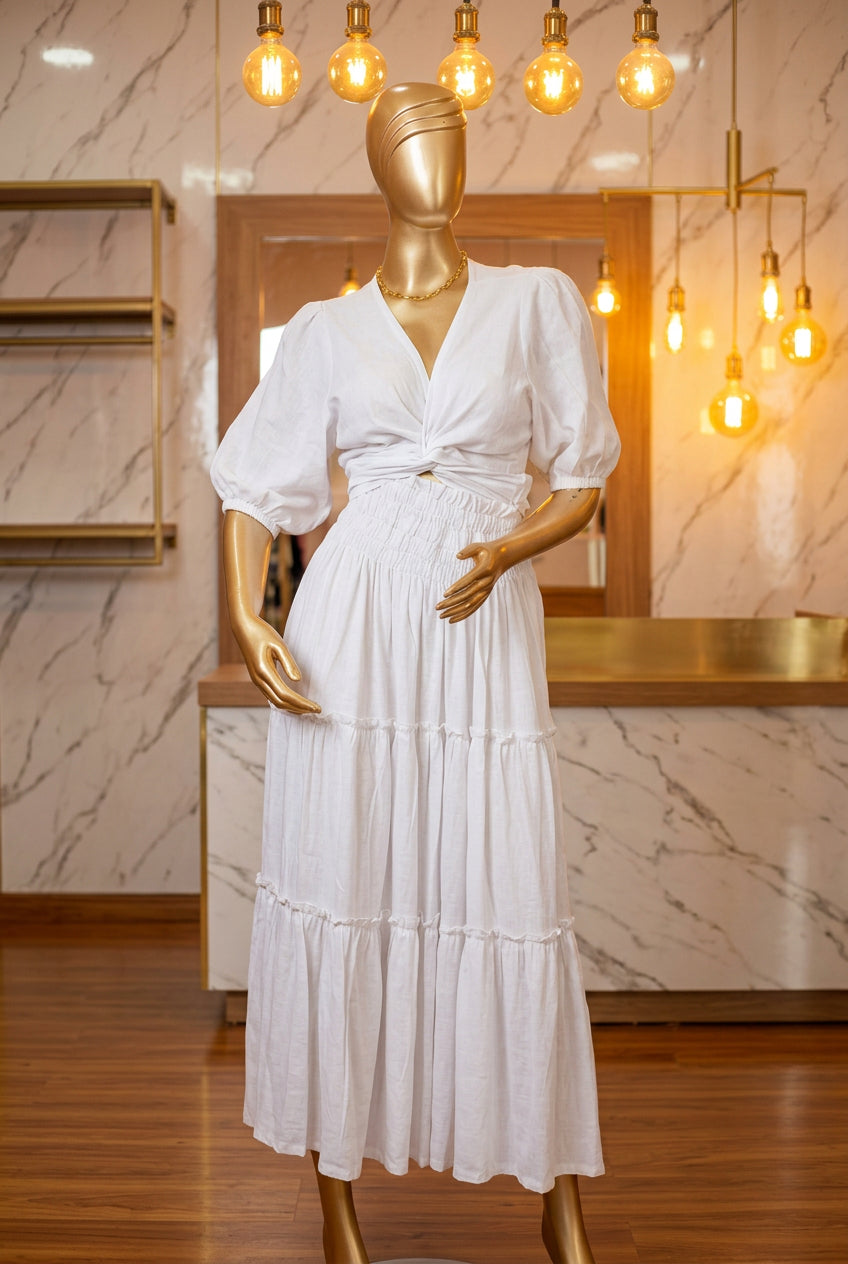 Conjunto Lino Olán – Blusa Cruzada y Falda