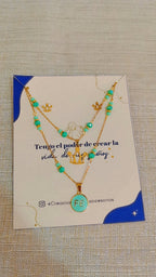 Collar doble murano con piedras naturales turquesa y medalla Sueña