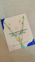 Collar doble murano turquesa con medalla Fe