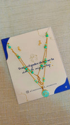 Collar doble murano turquesa con medalla Fe