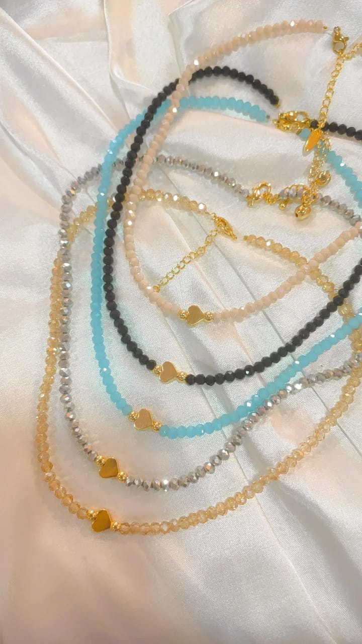 Choker murano con dije de corazón en rodio en varios colores