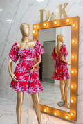 Set Aura Botanical Fucsia Tropical crop top y falda con volantes