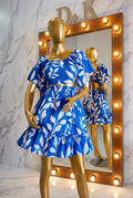 Set Aura Botanical Azul Índigo crop top y falda con volantes